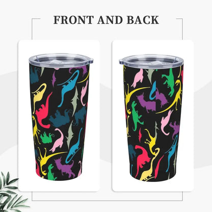 Stainless Steel Tumbler Dinosaur Silhouette Mugs Cup With Straws Animal Beach Cold Drink Water Bottle Insulated Thermal Mug