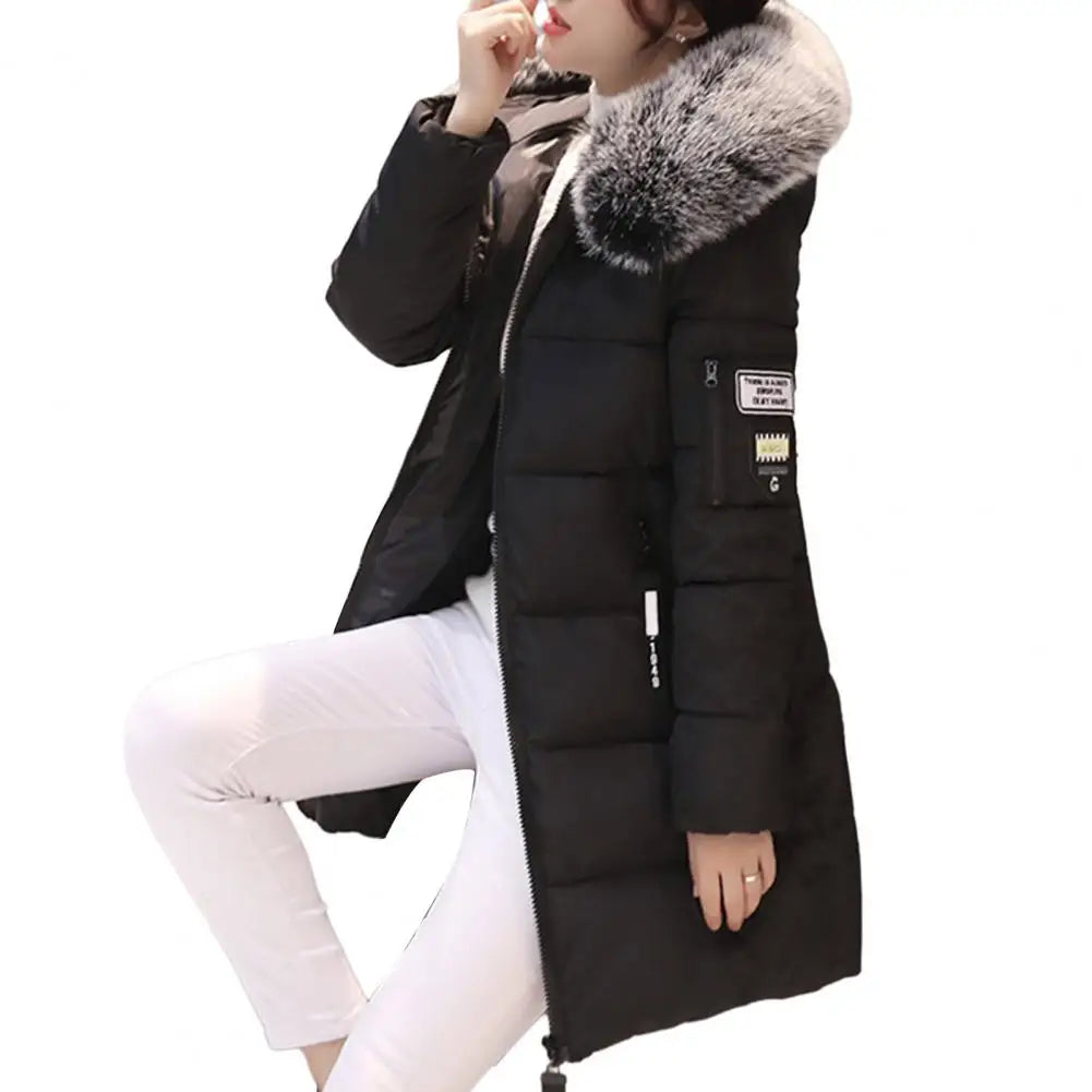 2025 Women Winter Cotton Coat Thickened Padded Stuffed Hooded Mid Length Warm Winter Coat Solid Color Slim Fit Lady Down Coat
