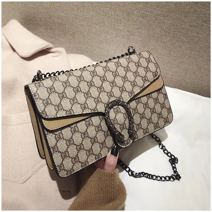 Fashionable Mini Printed Chain Women's Bag Crossbody Shoulder Bag Soft PU Leather Square Shape Bag with Phone Pocket