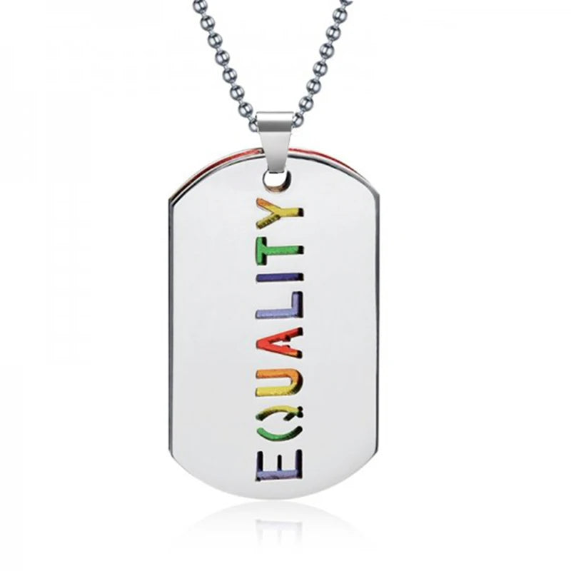 Stainless Steel LGBT Gay Lesbian Love Pride Necklaces Enamel Rainbow Flag Double Pendant Necklace
