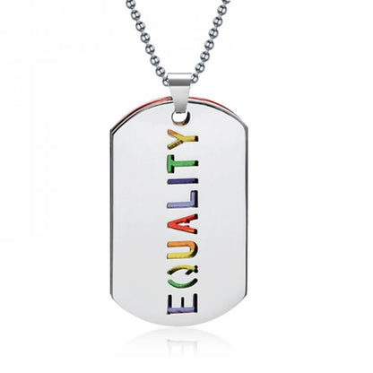 Stainless Steel LGBT Gay Lesbian Love Pride Necklaces Enamel Rainbow Flag Double Pendant Necklace