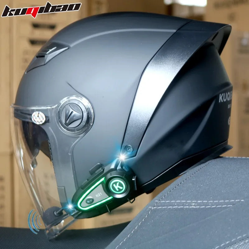 HOT KUQIBAO Bluetooth Motorcycle Helmet 3/4 Open Face, Dual Visor, ABS Shell with Noise Control & Ventilation & Removable Liner
