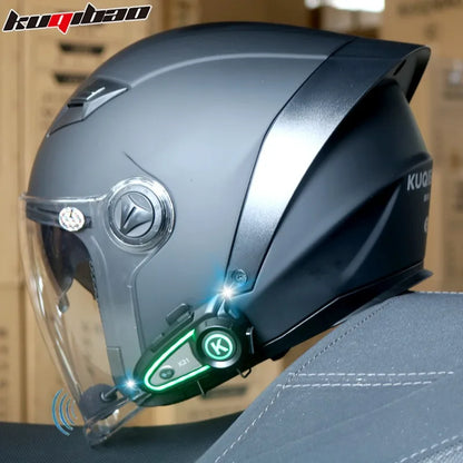 HOT KUQIBAO Bluetooth Motorcycle Helmet 3/4 Open Face, Dual Visor, ABS Shell with Noise Control & Ventilation & Removable Liner