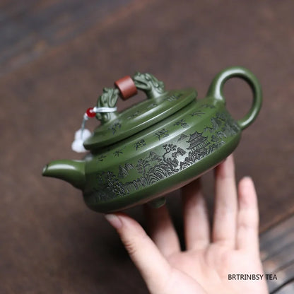 Chinese Yixing Purple Clay Teapot Raw Ore Green Mud Tea Pot Handmade Landscape Kettle Household Teaware Zisha Tea Set 260ml