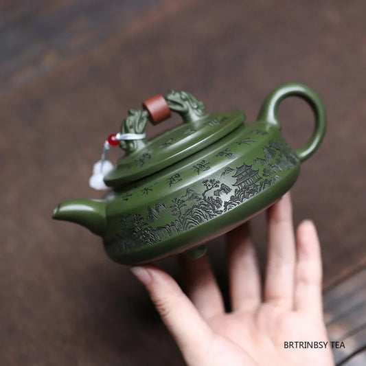 Chinese Yixing Purple Clay Teapot Raw Ore Green Mud Tea Pot Handmade Landscape Kettle Household Teaware Zisha Tea Set 260ml