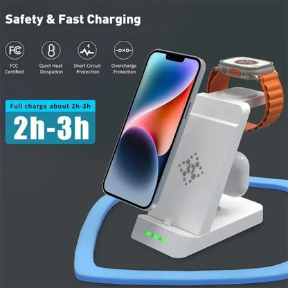 3 in 1 Wireless Charger Stand Fast Charging Station - for iPhone 17-12/X Apple Watch AirPods Samsung Galaxy S25/S23/S22 Charger