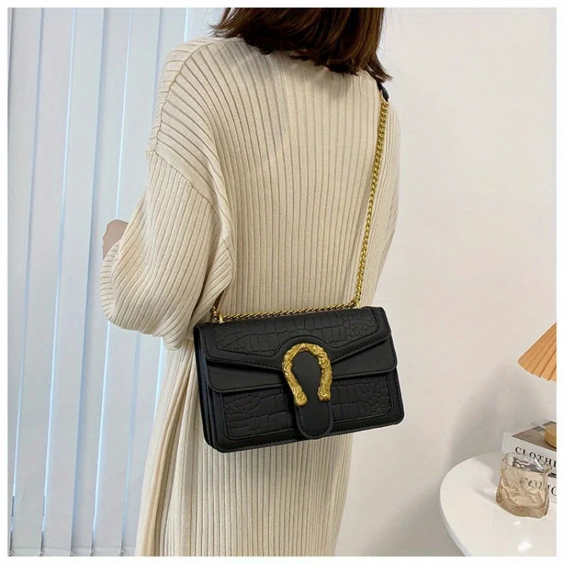 Fashion Printed Chain Shoulder Bag for Women, Trendy Small Square Crossbody, Travel Shopping Gift for Girlfriend