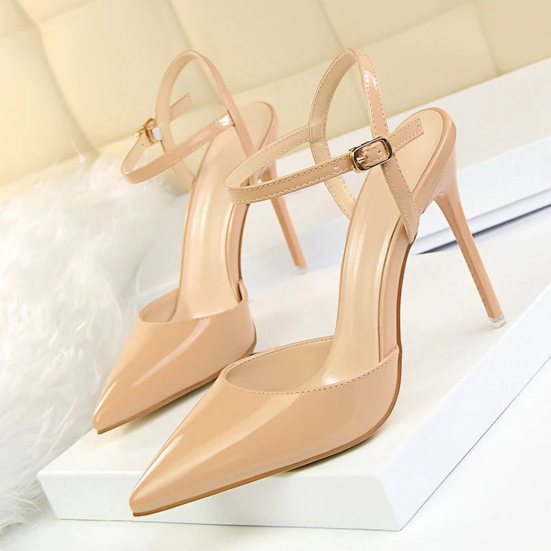 Fashion Buckle Strap Pumps Women Sexy Pointed Toe Shallow High Heels Sandals Prom Wedding Party Stripper Shoes Tacones Mujer