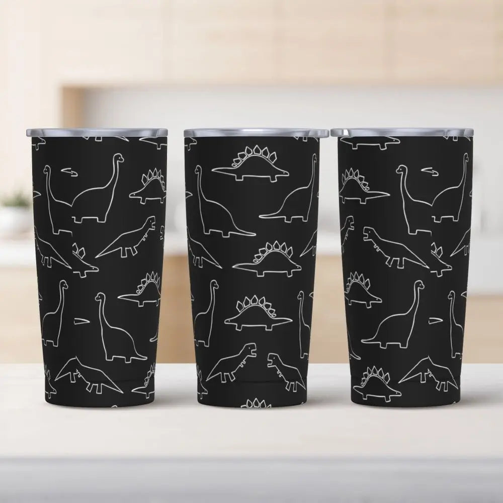 Stainless Steel Tumbler Dinosaur Silhouette Mugs Cup With Straws Animal Beach Cold Drink Water Bottle Insulated Thermal Mug