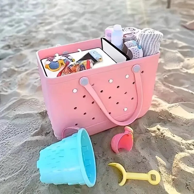 L/XL Beach Bags EVA Rubber Waterproof Tote Bag Storage Baskets Travel Shopping Shoulder Solid Color Fashion Handbag women