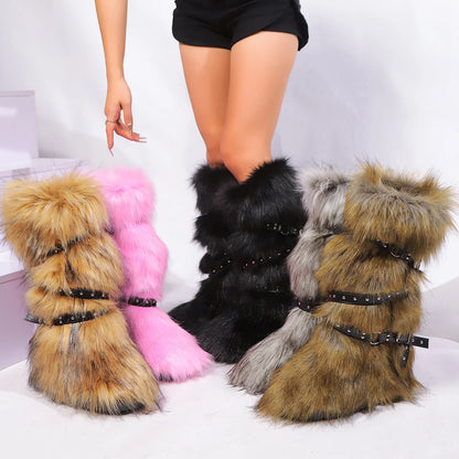 Y2K Fury Snow Boots 2024 New Winter 50cm High Helper Sleeve Fury Boots for Warm and Spicy Girls Fashion Snow Boots for Women