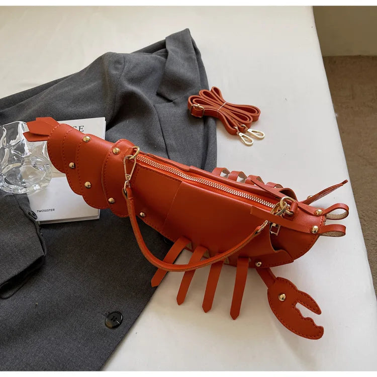 Young Girls Lobster Shape Crossbody Bag Solid Color Pu Leather Handbag Cute Creative Funny Bag Casual Toy Cross Body Phone Bag