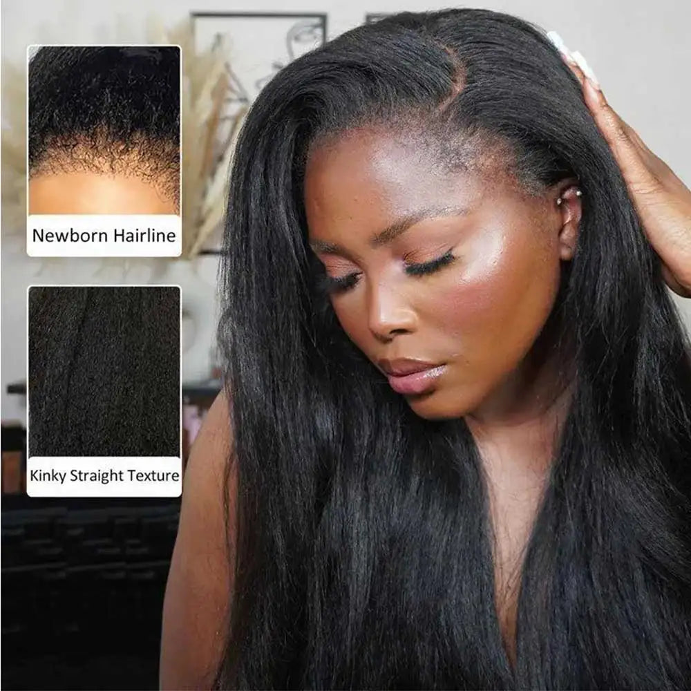 360 Full HD Lace Frontal Wig Human Hair 4C Edges Invisible Strap Glueless Kinky Straight Wig With Kinky Curly Baby Hair