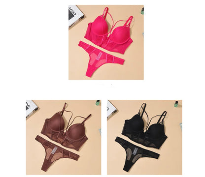 Hollow Out Lingerie Deep-V Neck Fishbone Underwear Push Up Women Sexy Lengthen Bra And Panty Sets Fashion Young Girls Intimates