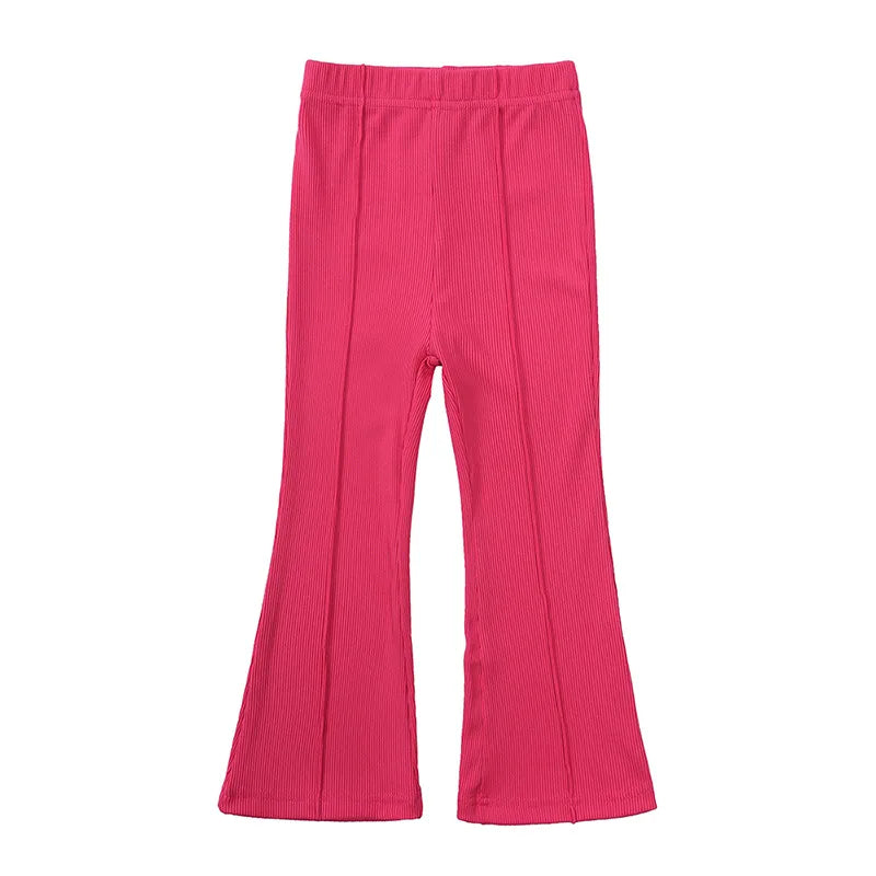 Summer Girls Bell Bottom Outfits 2Pcs Solid T-Shirt Tops + Flared Pants Suit Toddler Kids Fashion Tracksuit Children Clothes