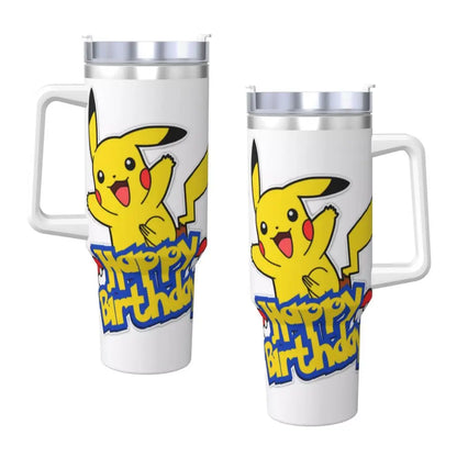 Stainless Steel Tumbler Pikachu Happy Birthday Thermal Mug Insulated Cold Drink Mugs Cup Beach Design Water Bottle