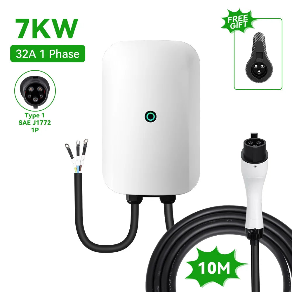 ADPOW Type1 7KW EVSE Wallbox Plug and Play EV Charger 32A Max SAE J1772 Plug Electric Vehicle Charging Station 10m Cable