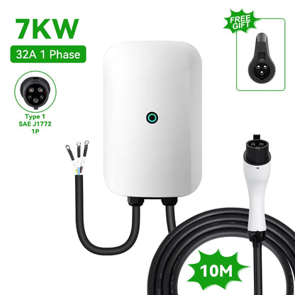 ADPOW Type1 7KW EVSE Wallbox Plug and Play EV Charger 32A Max SAE J1772 Plug Electric Vehicle Charging Station 10m Cable