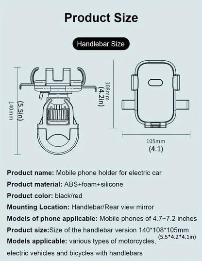 Bike Phone Holder Motorcycle Phone Holder 360° Rotating Adjustable Car Navigation Stand Outdoor Universal Phone Accessories