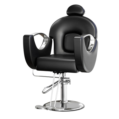 Commercial Barber Chair Reclining & 360° Swivel, Heavy Duty Hydraulic Salon Chair With Adjustable Height For Haircut Shampoo