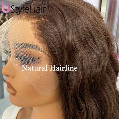 UStyleHair Brown Lace Front Wig Natural Looking 12Inches Short Wave Wig Heat Resistant Synthetic Hair Daily Use Cosplay Wig