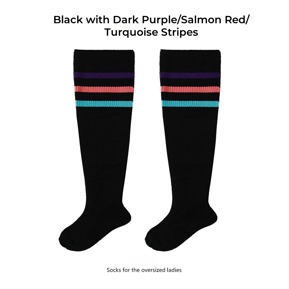 Women's Striped Plus Size Thick Thigh-High Socks Collection Big Girls Acrylic Yarn Stretch Colorful Streaks Leg Warmer Socks