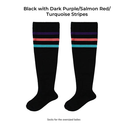 Women's Striped Plus Size Thick Thigh-High Socks Collection Big Girls Acrylic Yarn Stretch Colorful Streaks Leg Warmer Socks