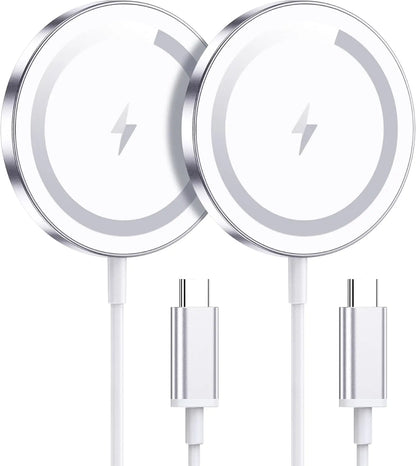 2-Pack Magnetic Wireless Charger for iPhone 17/16/15/14/13/12 Series, Fast Charging Pad with Strong Magnet, Silver
