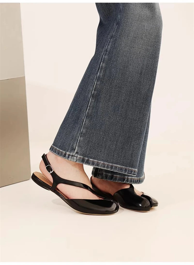 Luxury Tabi Flat Sandals Women Summer Patent Leather Split Toe Slingbacks Ballet Shoes Brand Designer Banquet Wedding Sandalias