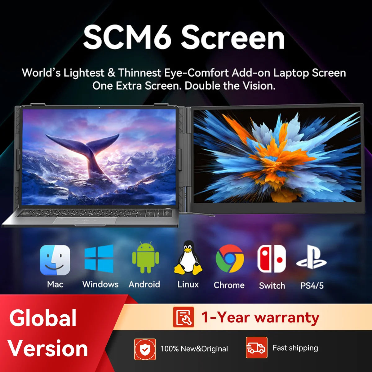 Blackview SCM6 Laptop Screen Extender, Ultra-Thin,14" FHD 1080P IPS Portable Laptop Monitor, for Windows/Mac/Android/Switch