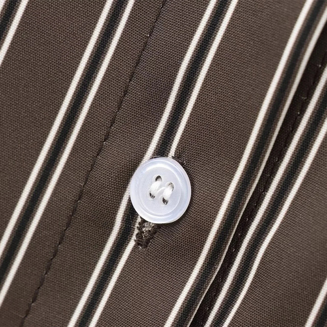 EDSA Women Brown Batwing Stripe Shirt Long Sleeves with Cuffs Patch Pockets Button-up Front for Office Lady Blouse