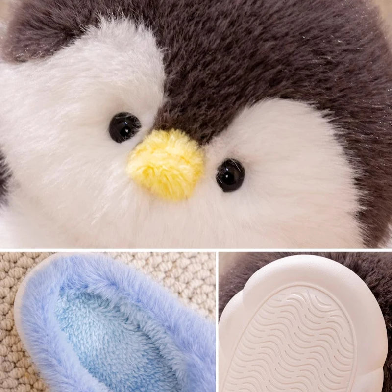 Cute Cartoon Penguin Cotton Slippers Package with Plush Thick Bottom Non-slip Soft Bottom Home Shoes Winter Ladies Indoor Warmth