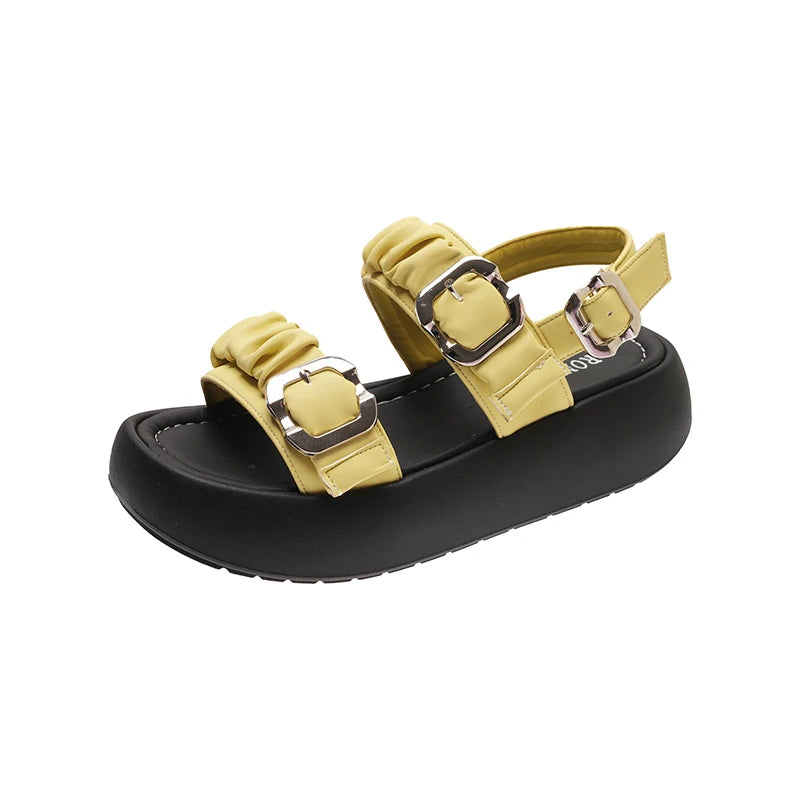 Designer's One Word Buckle Thick Bottom Women's Sandals Luxury Women's Shoes Round Head Fish Mouth Shoes Sponge Bottom Sandals
