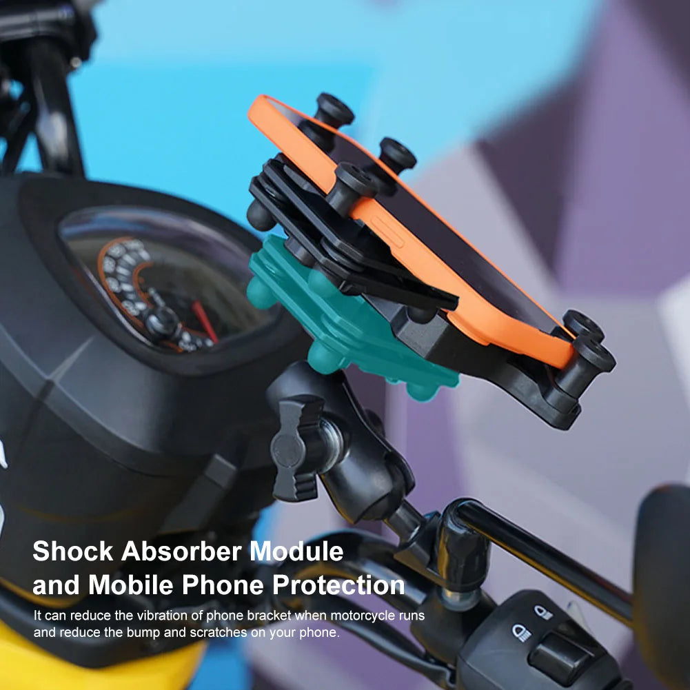 Universal Motorcycle Phone Holder Shock Absorbing Phone Mount Stand 360° Adjustable For iPhone 15 13 14 Pro Max More 4.7-7.1inch