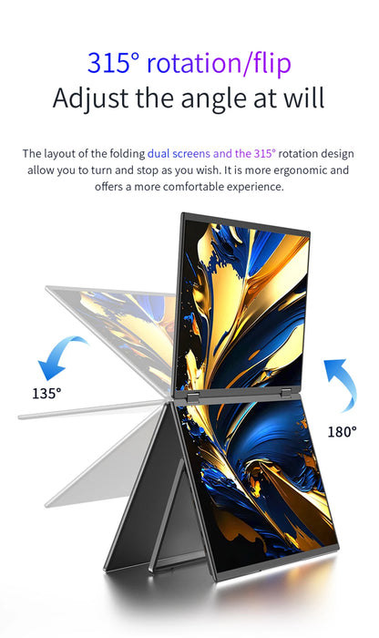 SIBOLAN 16" Dual Portable Monitor 2.5K IPS Folding PC Display USB-C HDMI Plug Laptop Screen Extender for Mac Windows Phone