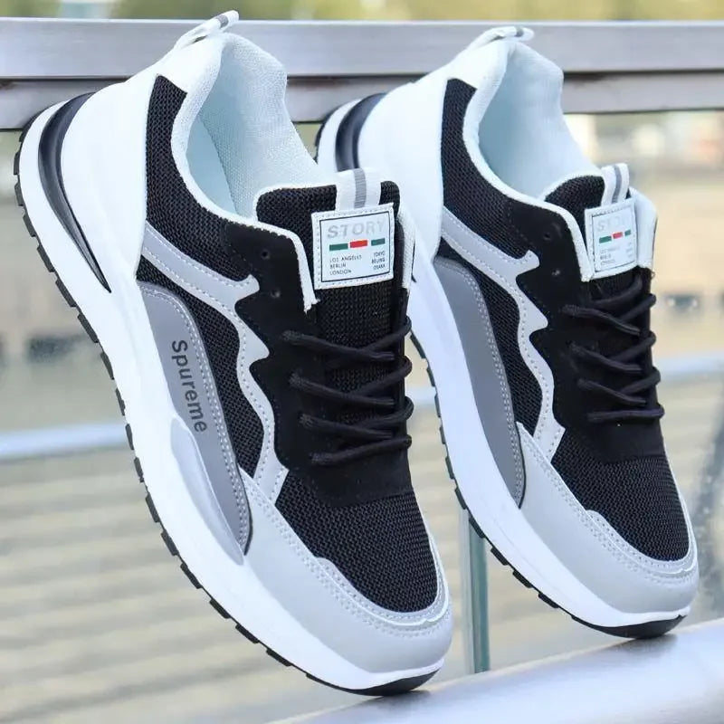 New Spring Autumn Men's Breathable Mesh Sports Shoes Korean Style Lightweight Casual Shoes Soft Bottom Running