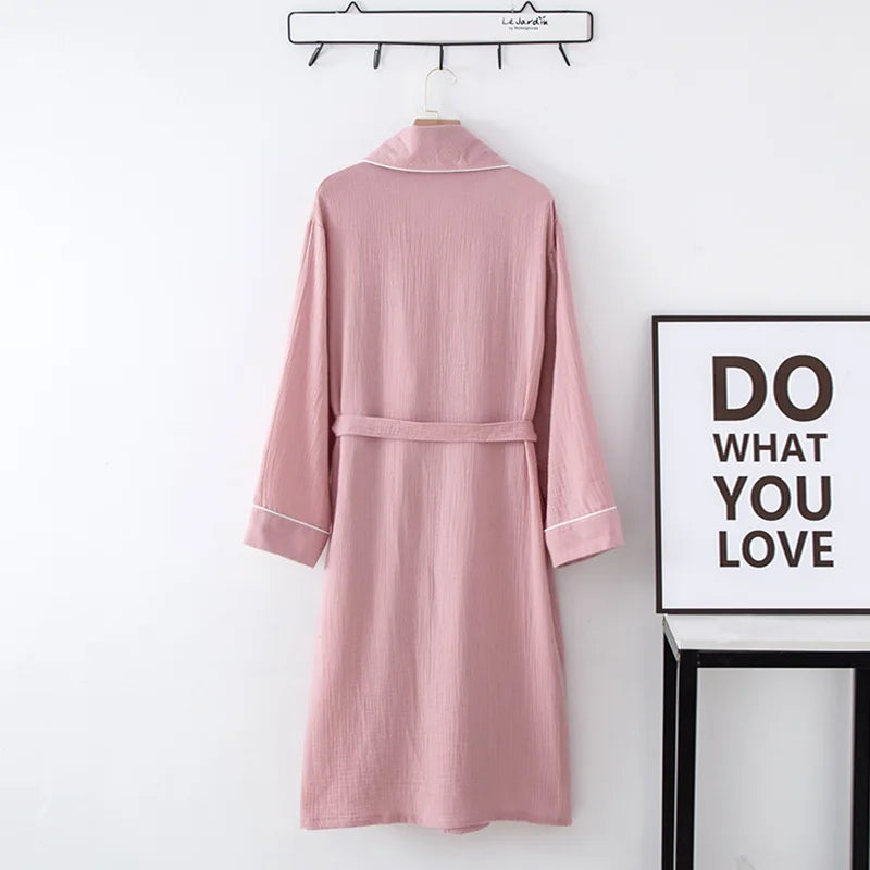 Women's Bathrobe Pure Cotton Large Size Spring Autumn Sleepwear Robe Long Sleeve Couple Home Wear Clothing Female Night Robes