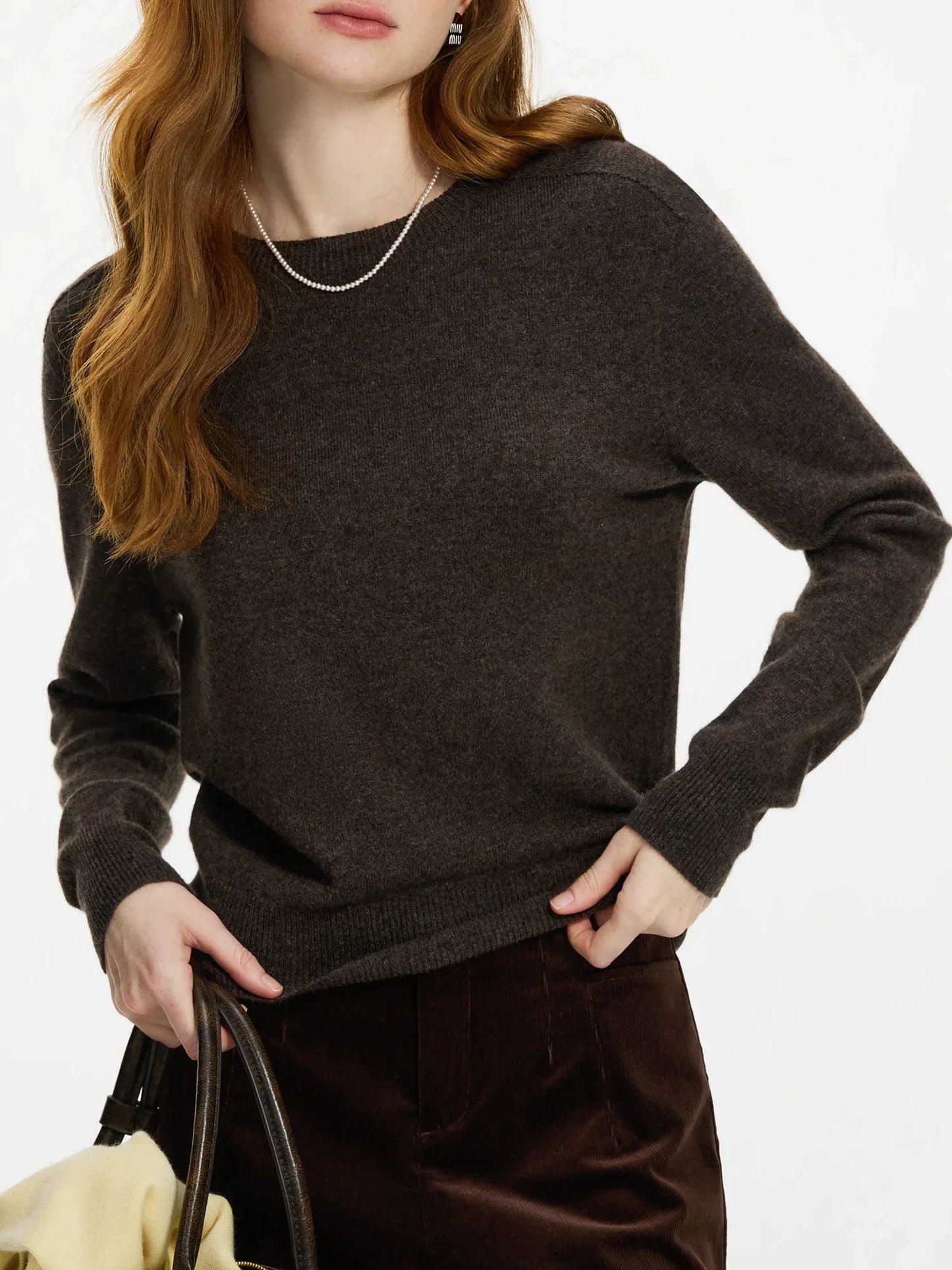 FSLE 100% Wool Seamless One-piece Knit Shirt Sweater For Women Autumn Winter New Design Wool Crew Neck Versatile Casual Sweater