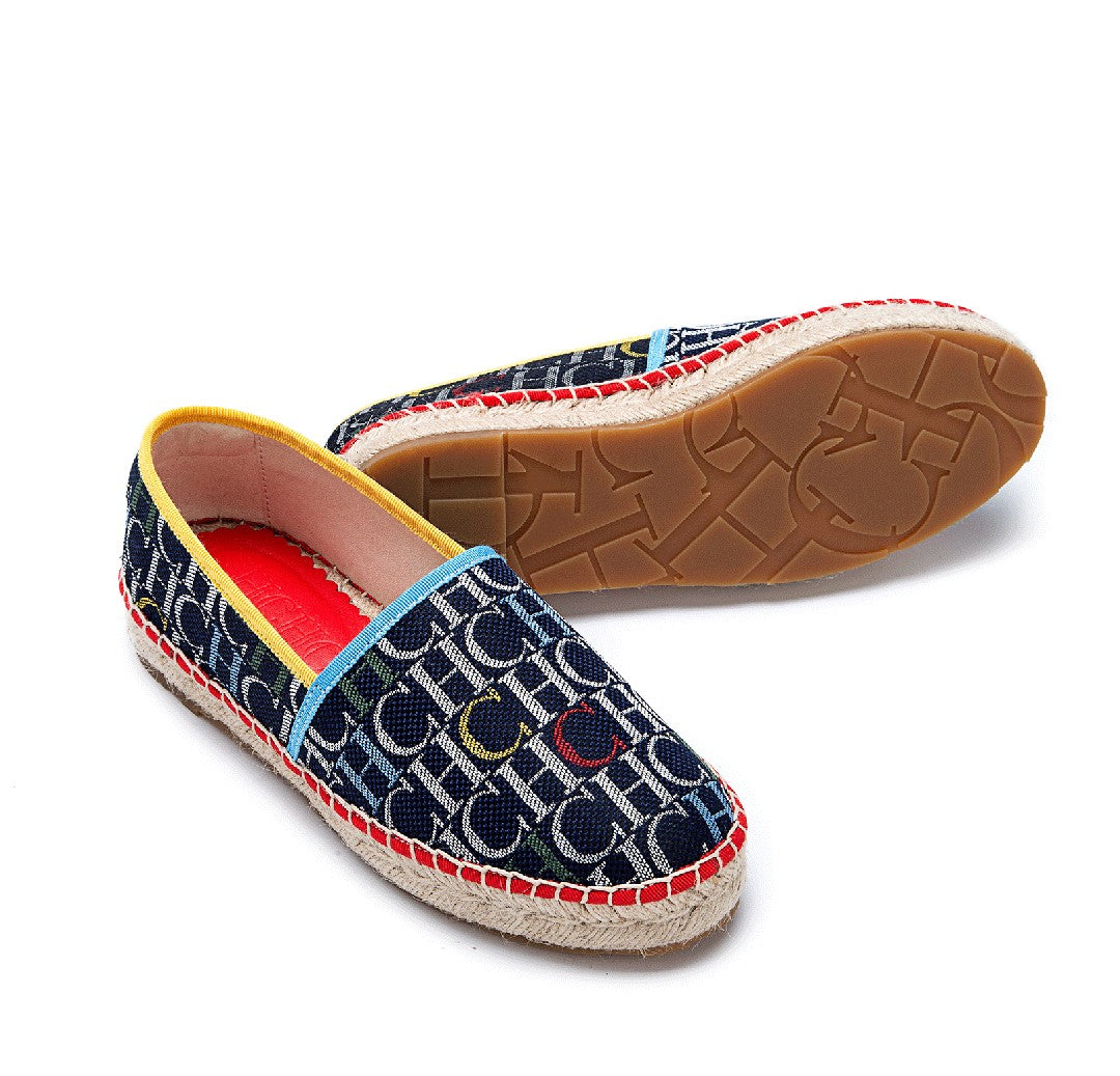 CH Fashion Monogram Print Commuter Flats Woven Material Fisherman 2025 New Luxury Brand Slip-On Women's Casual Shoes