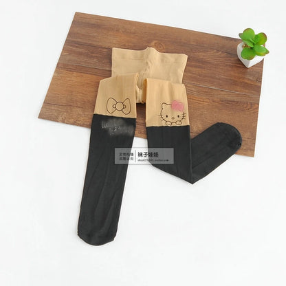 Spring autumn warm Baby Kids tights printing Cartoon Animal Bear pantyhose cats kitten Bunny Knee tattoo Student girls stocking