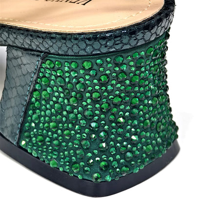 2025 Elegant Green Peep-Toe Heel Pumps for Women with Diamond Accents - Italian Matching Shoes and Bags Set for Parties