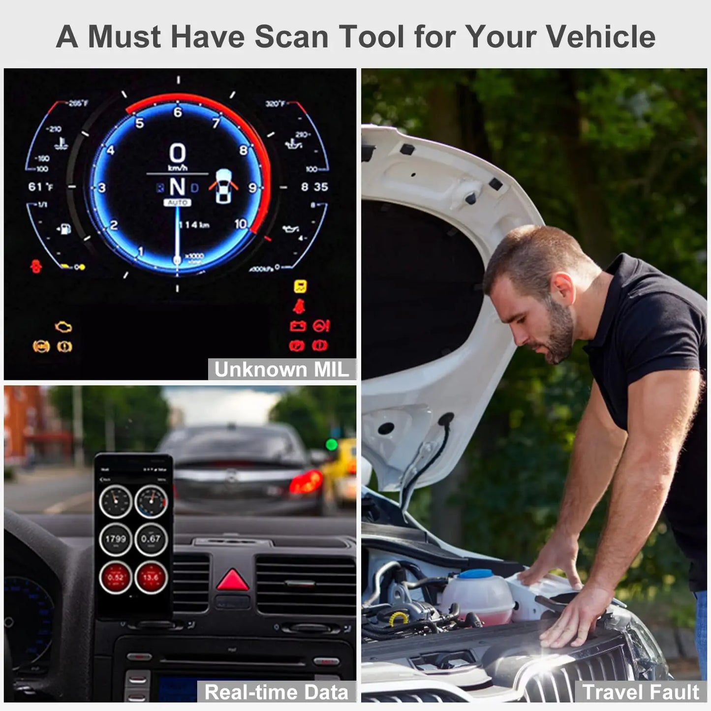 OBD2 Scanner Adapter BT, Wireless Diagnostic Code Reader OBD II Scan Tool Reset & Clear Check Car Engine Light