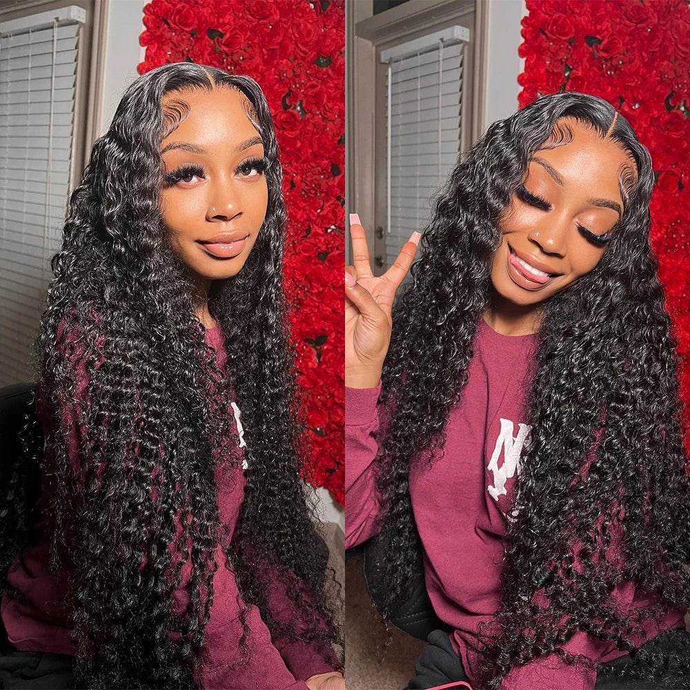 250 Density Deep Wave Wig Human Hair Brazilian Transparent 13x6 Hd Lace Frontal Wig 30 36 40 Inch 360 Full Curly Wigs For Women