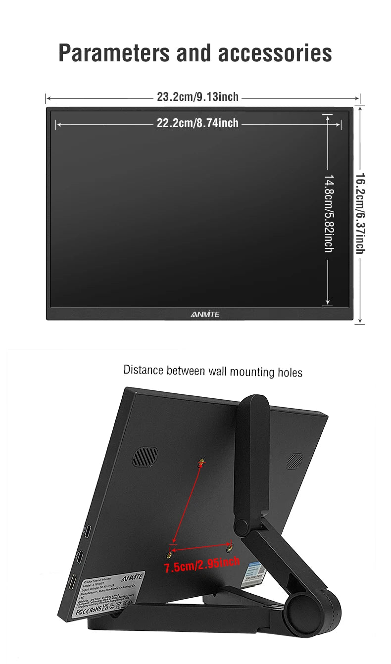 Anmite 10.5-Inch Portable Monitor 1280P HDR 15:10 Low Blue Light For XBox PS4 / 5 Switch Cell Phone PC Loptop Extension