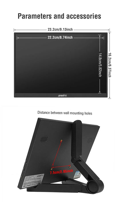 Anmite 10.5-Inch Portable Monitor 1280P HDR 15:10 Low Blue Light For XBox PS4 / 5 Switch Cell Phone PC Loptop Extension