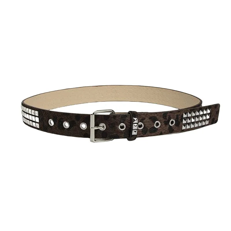 Punk Pink Fur Rivets For Women's Belt Hip Hop Y2k Girls Jeans Accessories Girdle Goth Retro Brown Pin Buckle Pu Waistband