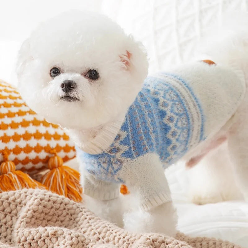 Fashion Plaid Dog Sweater Winter Warm Dog Clothes Cute Simple Puppy Knitted Pullovers Warm Soft Cat Sweaters Bichon Pet Costumes