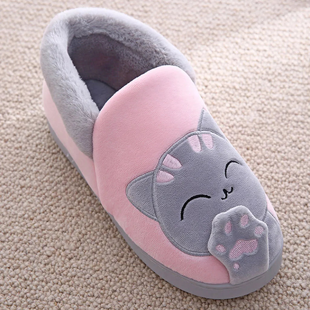 Women Winter Home Slippers Cartoon Cat Non-Slip Warm Indoors Bedroom Floor Shoes Zapatos Mujer 2024 Tendencia