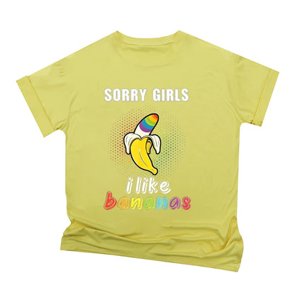 Rainbow Bananas "Sorry Girls I Like Bananas" Print T Shirt Vintage Men Short Sleeve Fun Gay Tees Casual Pride Month LGBTQ Tshirt