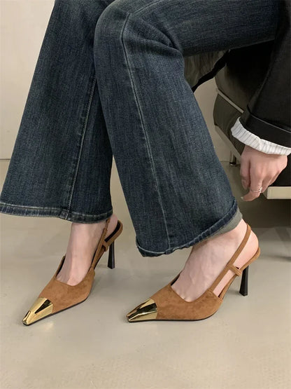 Street Style Pointed Toe Women Pumps Fashion Slingbacks Thin High Heels Elegant Stripper Prom Ladies Sandals Shoes
